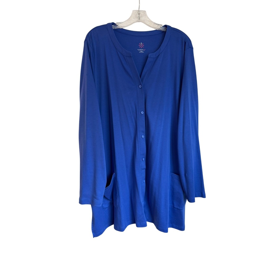 Isaac Mizrahi Live Essentials Blue Pima Cotton Button Front Cardigan 4X